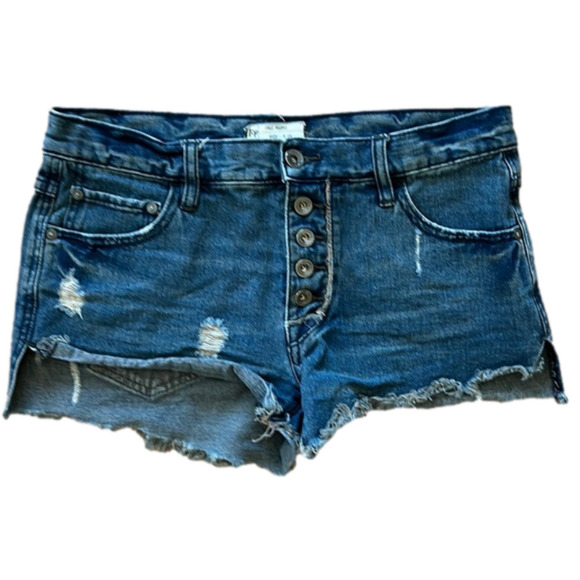 FREE PEOPLE | Blue cutoff distressed jean shorts - Picture 1 of 5